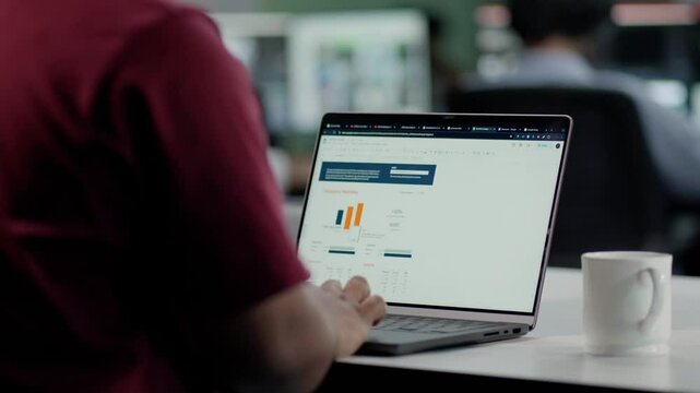 Close-up of a person managing monthly budget on a laptop, organizing finances with spreadsheets and financial software