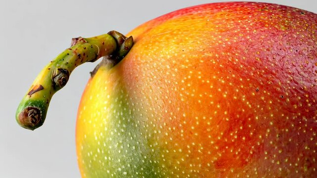 Discover the vibrant colors of a fresh mango showcasing its unique shape and texture in close-up during a sunny afternoon