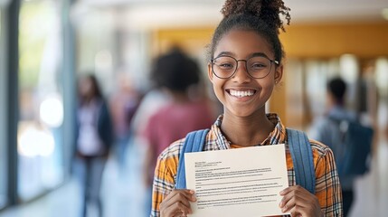 A student showing off their honor roll certificate with a beaming expression
