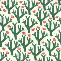 Green Cactus Seamless Pattern Background Illustration