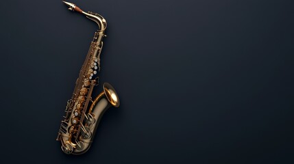 Fototapeta premium Elegant Realistic Saxophone on Dark Gray Background with Copy Space for Text