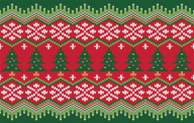 Knitted pattern seamless fabric Christmas and snow. traditional knitted pattern vector winter style. Designed for background ,wallpaper ,carpet ,clothing ,knitted pattern ,fabric ,embroidery ,textile