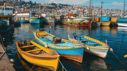 Obraz premium Colorful Boats in a Harbor
