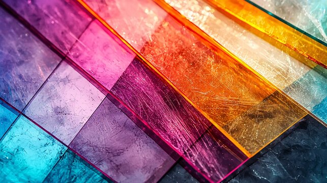 A vivid arrangement of translucent, patterned sheets reveals a captivating interplay of colors and light, ideal for creative endeavors.
