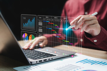 Project manager, ฺBusiness schedule planning management concept, Businesswoman Planning update...