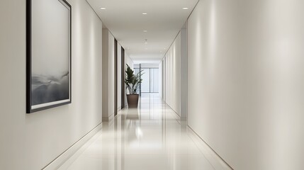 Fototapeta premium A minimalist hallway with clean lines and a single piece of modern art