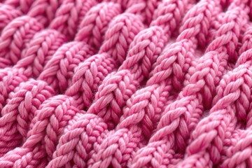 Close-up photography of pink knitted yarn showing detailed textures and patterns