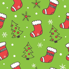Festive Christmas stocking pattern for holiday wrapping paper and decorations

