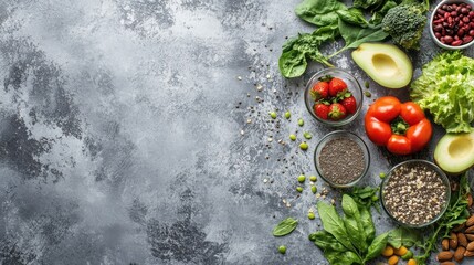 Healthy Food Background with Various Ingredients