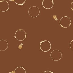 Abstract coffee and tea stain seamless pattern on brown background