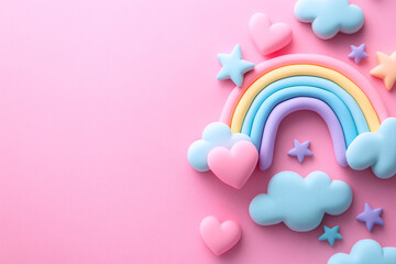 立体的なファンシーな虹と星とハート