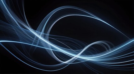 Naklejka premium Abstract light trails in shades of cool blue weave dynamically against black background