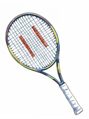 A colorful tennis racket, isolated on a white background.