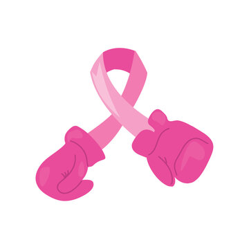 pink boxing gloves with pink ribbon breast cancer
