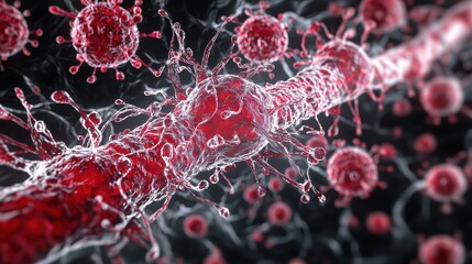 Red Virus Cells Microscopic  D Render