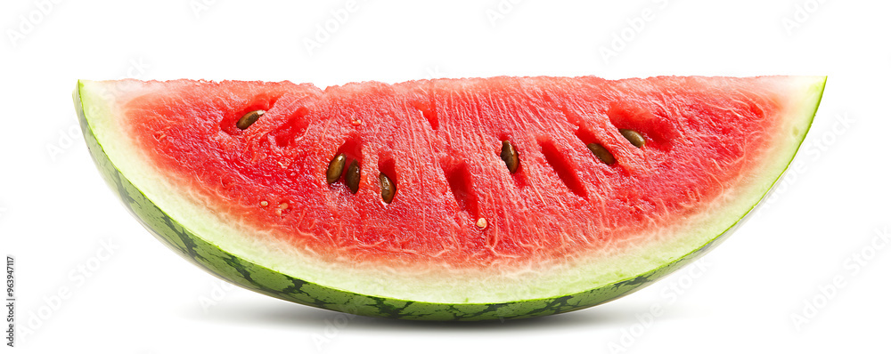 Wall mural Close-up of fresh, juicy watermelon slices isolated on a white background