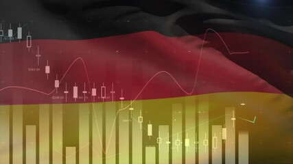 Animation of financial data processing over flag of germany - Powered by Adobe