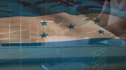Animation of financial data processing over flag of honduras - Powered by Adobe