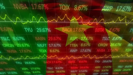 Animation of financial data processing over flag of cameroon - Powered by Adobe