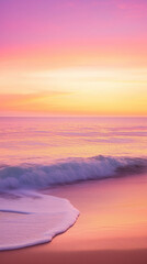 Serene beach at sunset with soft pastel sky and gentle waves