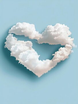 recommend clip art: Fluffy cloud heart against a soft blue background, symbolizing love and peace in a whimsical and serene atmosphere.