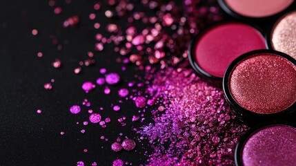 Vibrant collection of pink glitter and eyeshadow. Perfect for makeup enthusiasts and beauty product promotions.