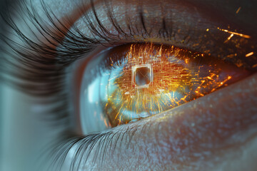 Close-up of a futuristic cybernetic eye