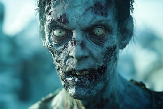 Eerie close-up of a zombie face