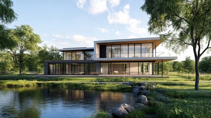 Obraz premium A contemporary villa design with a 3D model