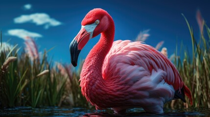 pink flamingo on grass  