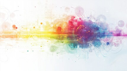 intricate rainbow-colored patterns and shapes, set against a white backdrop