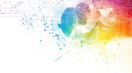 Obraz premium Intricate abstract technology vector with rainbow colors on a clean white background, featuring complex shapes and futuristic elements