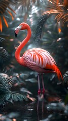 Fototapeta premium High-resolution realistic flamingo image with vibrant pink feathers and stunning detail