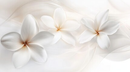 Fototapeta premium Soft white flowers on a dynamic white background, creating a delicate and calming floral theme for elegant design or decoration purposes