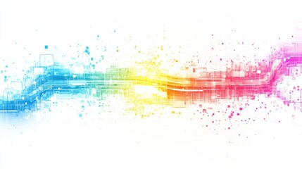 Obraz premium Vibrant rainbow-colored abstract technology vector with intricate digital patterns, set on a white background for a modern tech feel