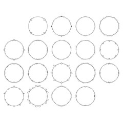 Set Abstract Collection Black Simple Line Round Circle With Leaf Leaves Frame Flowers Doodle Outline Element Vector Design Style Sketch Isolated Illustration For Wedding And Banner