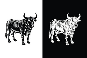 Cow or Bull Silhouette Vector. Classic Animal Icon