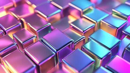 Obraz premium Abstract Iridescent Cubes with Neon Hues