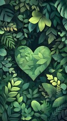 Lush Green Leaves Forming a Heart Shape