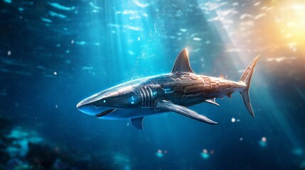 Obraz premium A futuristic shark with metallic scales
