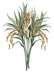 Obraz premium Close-up of a watercolor painting of a bouquet of rice stalks.