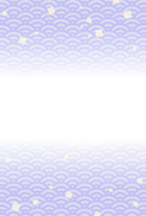 シンプルなグラデーションの和風フレーム・背景素材7（はがきサイズ・青海波・金箔）