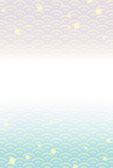 シンプルなグラデーションの和風フレーム・背景素材4（はがきサイズ・青海波・金箔）