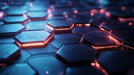 Abstract Hexagon Pattern with Glowing Lights
