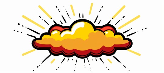 Colorful cartoon-style explosion cloud with dynamic rays and vivid hues during daytime fun