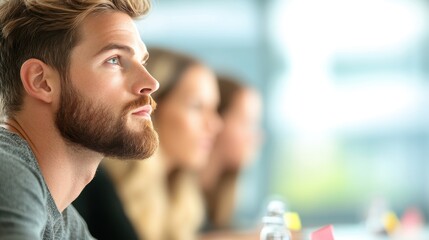 A group of colleagues reviewing a presentation, providing constructive feedback and suggestions for improvement.