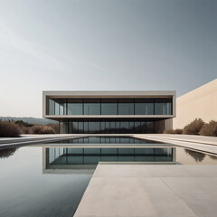 Fototapeta premium Modern minimalist house, glass around the house, building and architecture