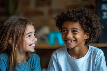 Happy children smiling together indoors