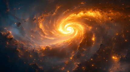 Fototapeta premium The galaxy is spinning in a spiral, the vast space is sparkling gold.