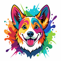 a colorful corgi dog face splash vector illustration